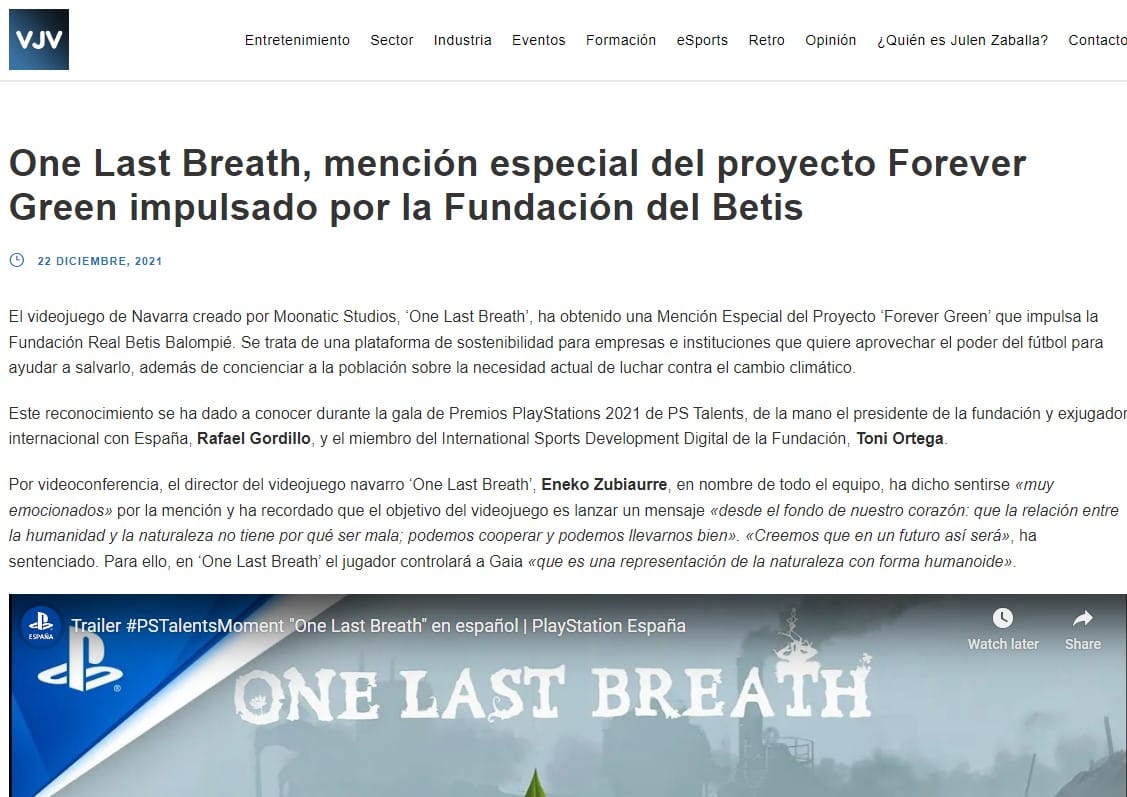 One Last Breath, videojuego desarrollado por alumnos de Creanavarra, mención especial del proyecto Forever Green impulsado por la Fundación del Betis