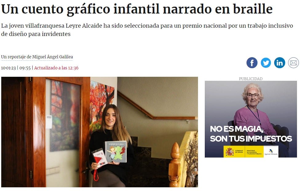 Leyre Alcaide, alumni de Creanavarra, finalista en los premios nacionales Gaudeamus Projecta por su trabajo inclusivo de diseño para invidentes.