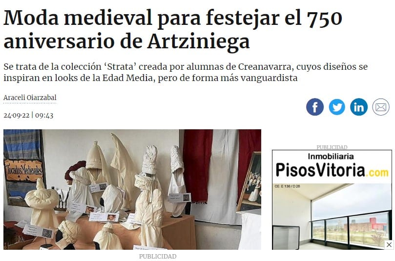 Moda medieval con diseños de las alumnas de Creanavarra para festejar el 750 aniversario de Artziniega.