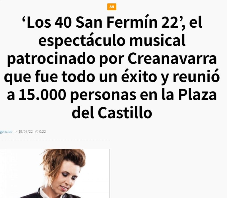 Creanavarra patrocinó el espectáculo musical ‘Los 40 San Fermín’ que fue todo un éxito y reunió a 15.000 personas en la Plaza del Castillo.