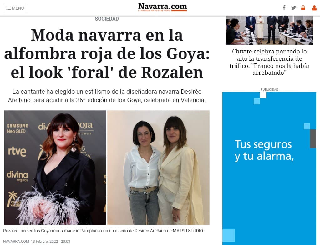 La alumni Desirée Arellano diseña el look que lució Rozalen en la gala de los Goyas que en encandilo a la crítica