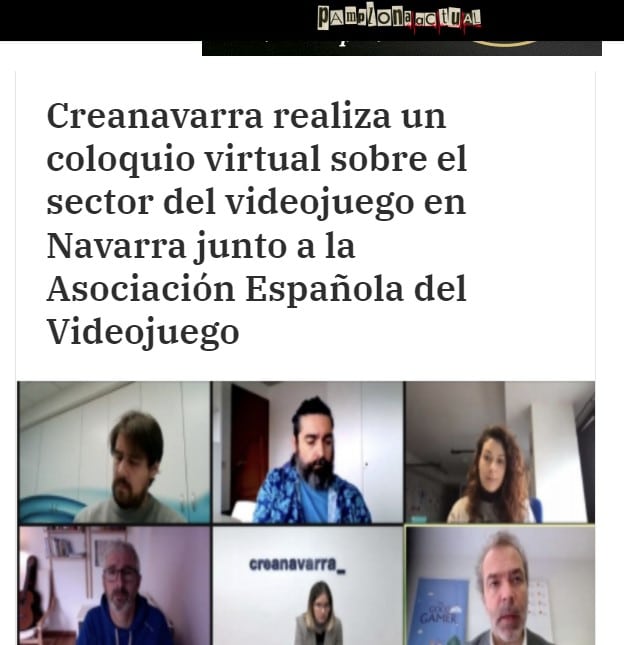 Éxito del coloquio virtual organizado por Creanavarra junto a AEVI (Asociación Española del Videojuego)