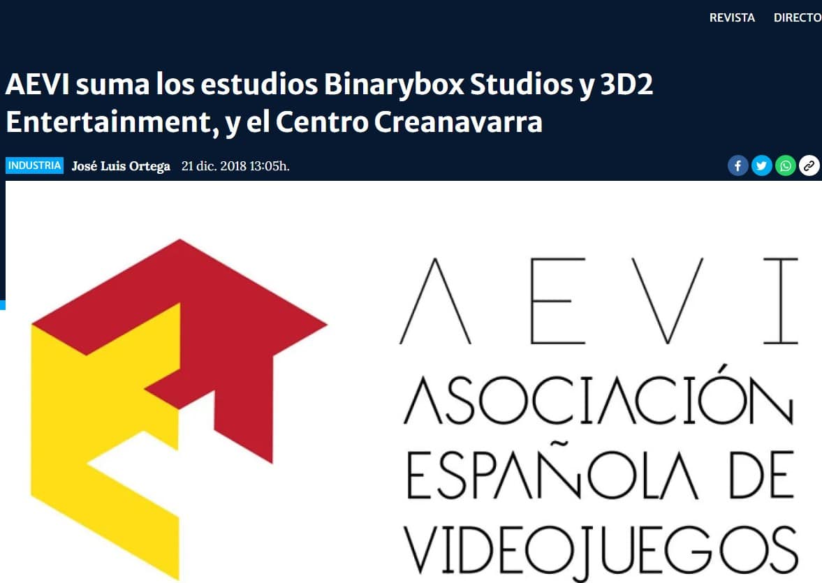 AEVI suma a Creanavarra como nuevo miembro de la Asociación Española de Videojuegos