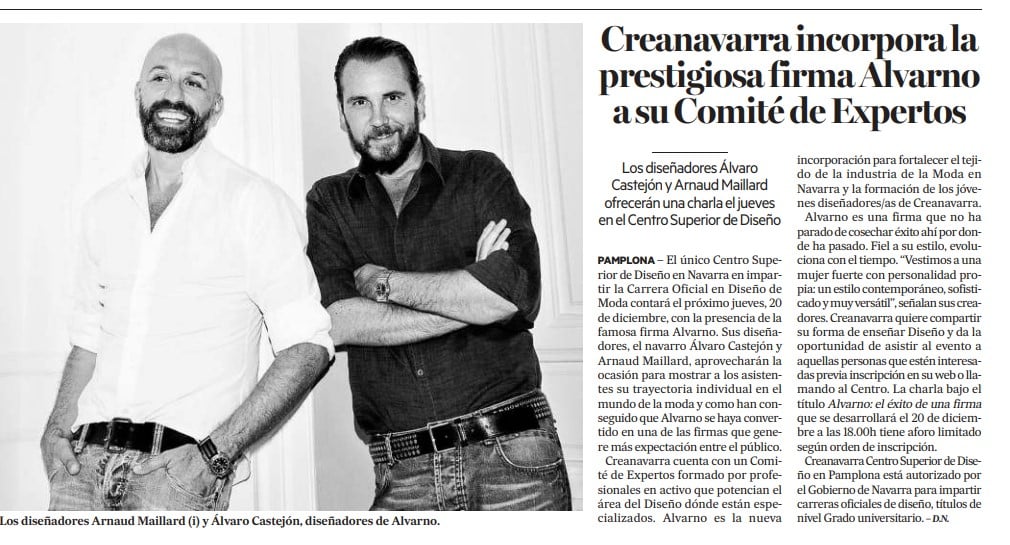 La prestigiosa firma Alvarno comienza a formar parte del Comité de Expertos de Creanavarra