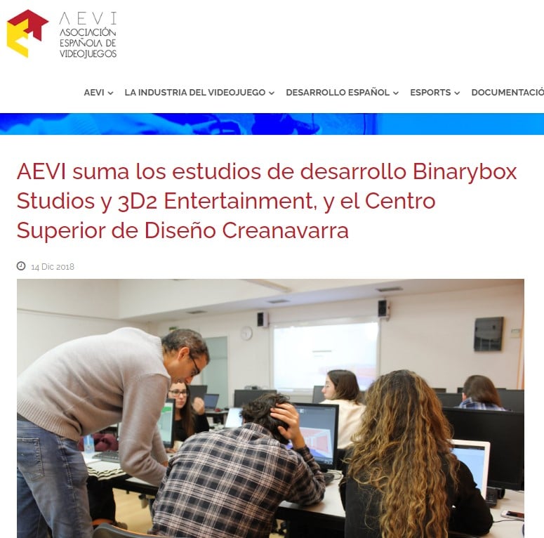 La Asociación Española de Videojuegos (AEVI) ha hecho pública la incorporación de Creanavarra, como Centro Formativo a sus nuevos miembros