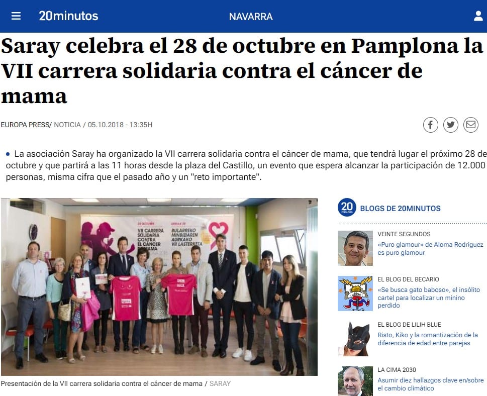 Presentación de la Marcha Solidaria Contra el Cancer de Mama, la camiseta para la Carrera ha sido diseñada por el estudiante de Diseño Gráfico, Pablo Urra