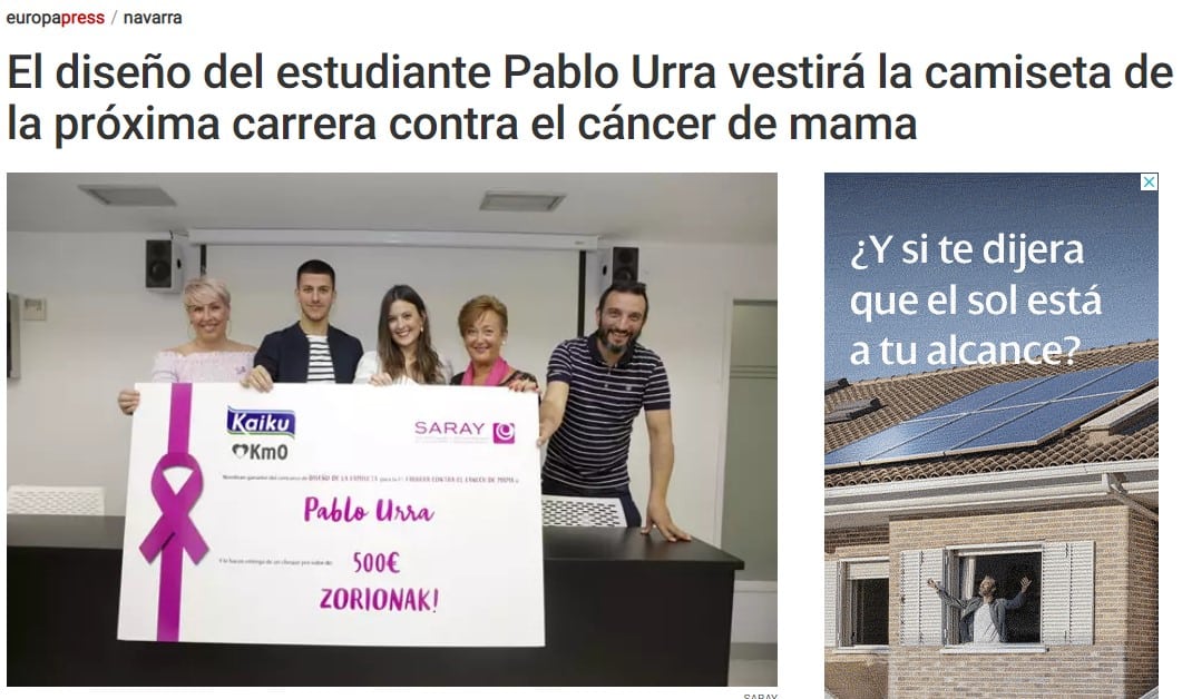 El diseño del estudiante de Diseño Gráfico, Pablo Urra, vestirá la camiseta de la Carrera Contra El Cáncer Saray