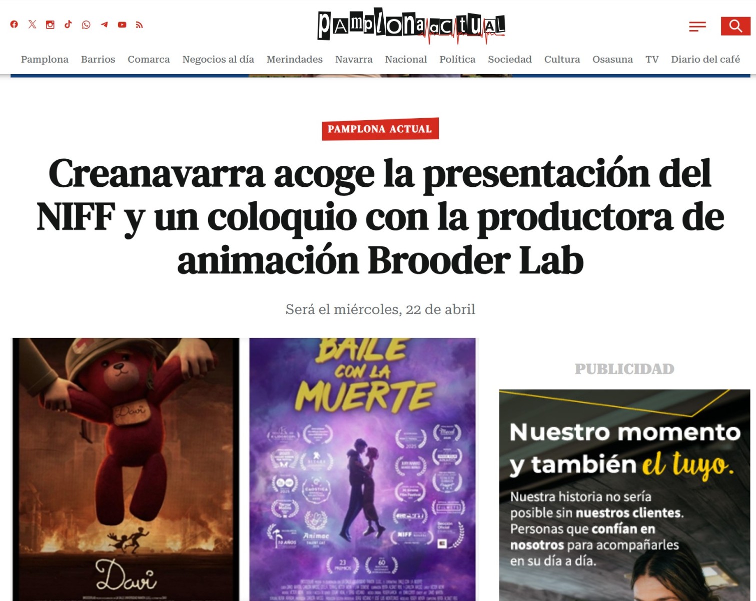 Creanavarra acoge la presentación del NIFF y un coloquio con la productora de animación Brooder Lab