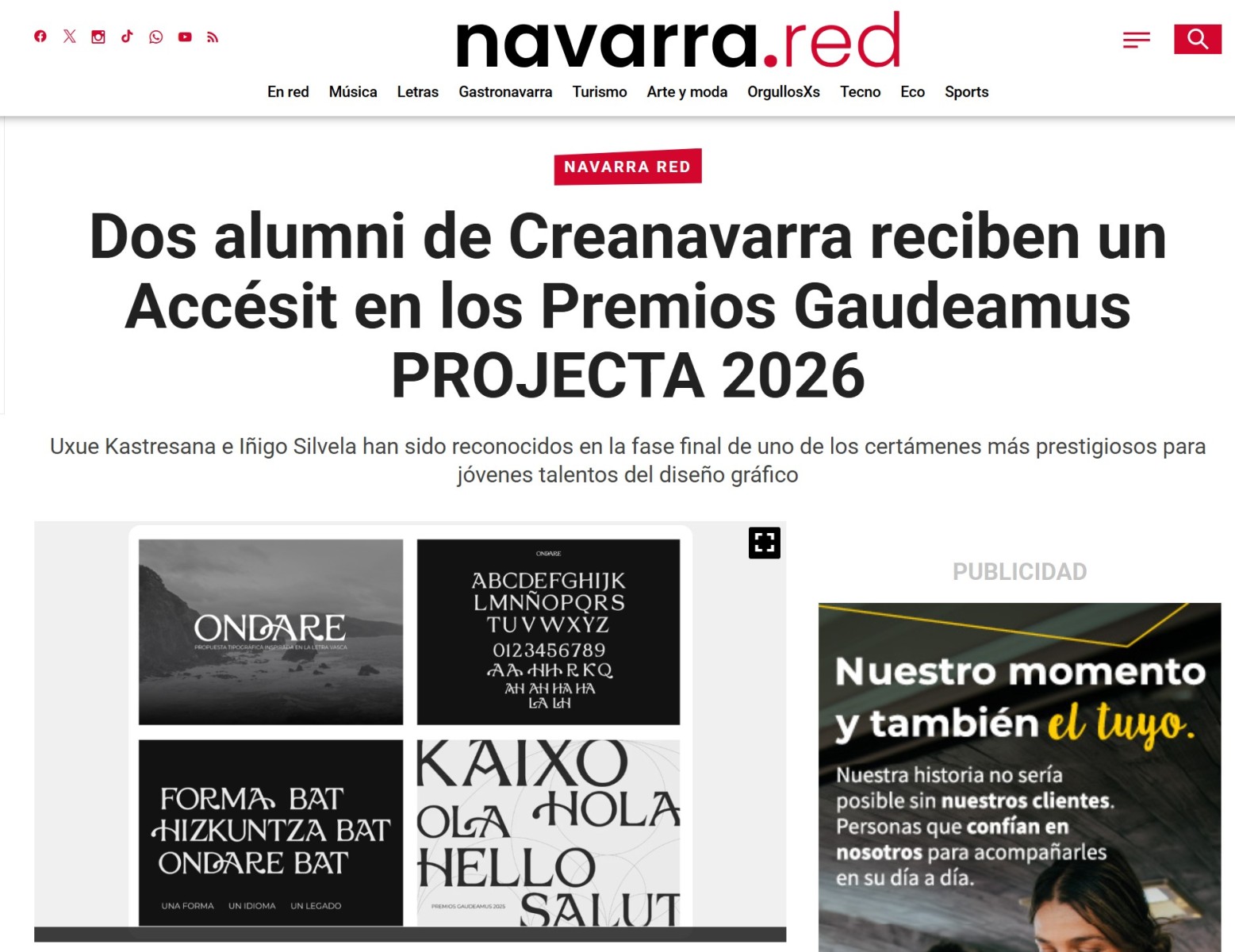 Dos alumni de Creanavarra reciben un Accésit en los Premios Gaudeamus PROJECTA 2026
