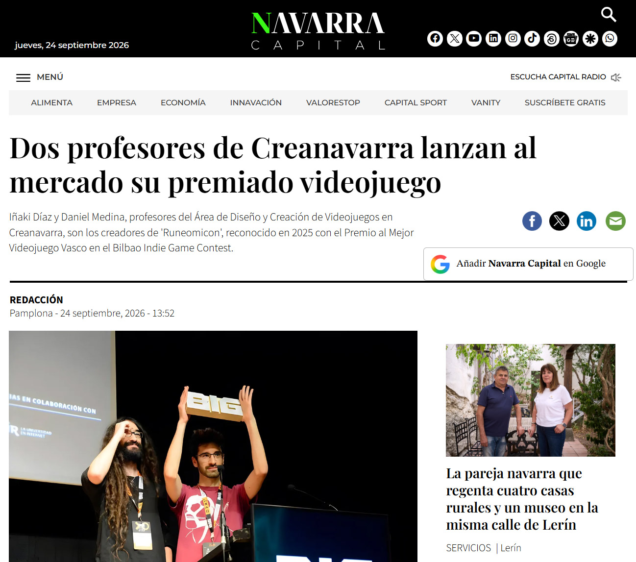Dos profesores de Creanavarra lanzan al mercado su premiado videojuego